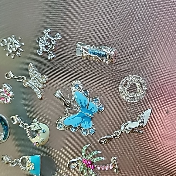 Set of 16 Charms Heart Locket Butterfly M Rhinestone Palm Tree Necklaces Shoes - Picture 3 of 6